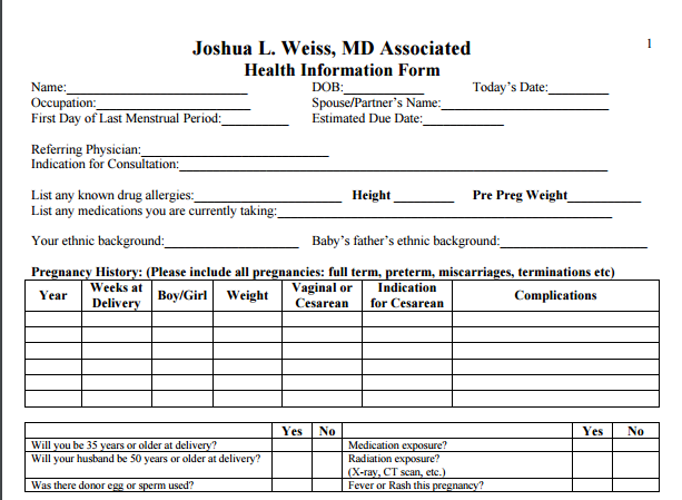 health information form